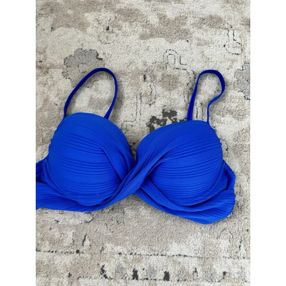 Women's 1X Royal Blue Front-Twist Bikini Top & Draped Bottom 2Pc Swimsuit Padded